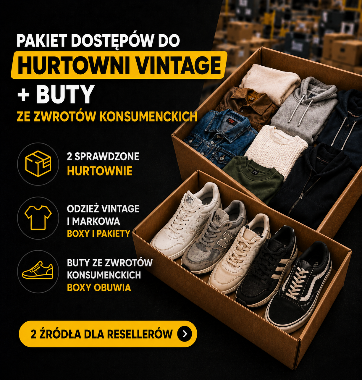 Pakiet Dostępów do Hurtowni Vintage + Buty ze Zwrotów Konsumenckich | 2 Sprawdzone Źródła dla Resellerów
